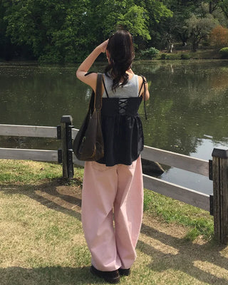 Back shoelace peplum camisole