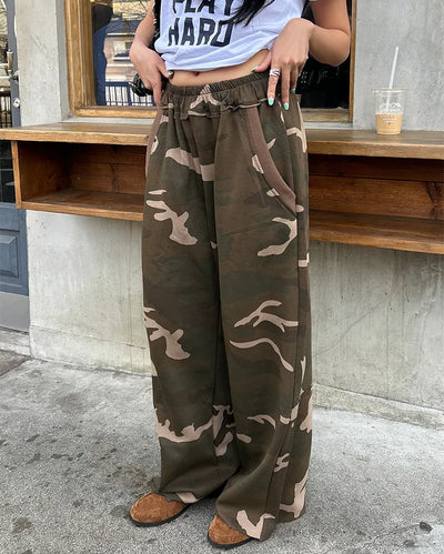 Camouflage Cut-Off Hem Easy Pants