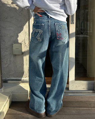 77 Color Star Patch Wide Jeans