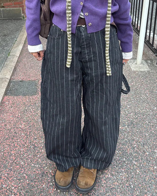 (Unisex) Hammer Loop Pinstripe Black Denim Pants