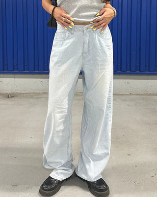 Pencil stripe summer light denim pants