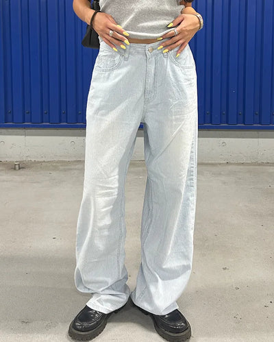 Pencil stripe summer light denim pants