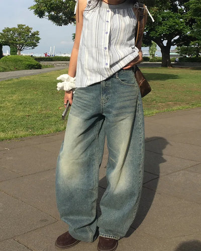 Whiskered Wash Baggy Jeans