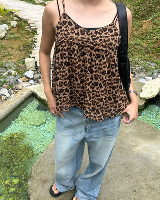 Patterned chiffon peplum camisole