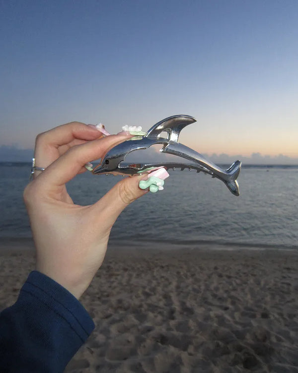 Silver dolphin hair clip