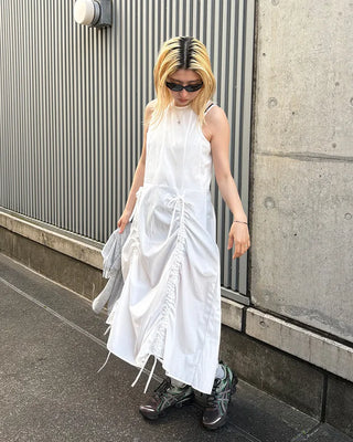 Drawstring Sleeveless Long Dress