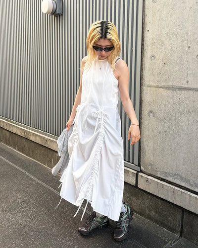 Drawstring Sleeveless Long Dress