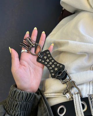 Star Studded Leather Keyring