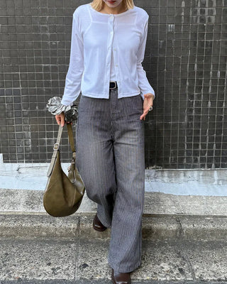 Striped cotton wide-leg pants