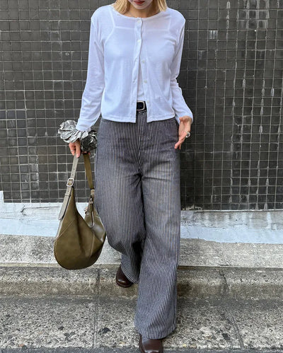 Striped cotton wide-leg pants