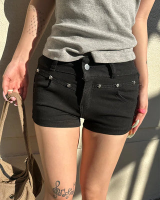 Skull Studded Berry Short Black Pants