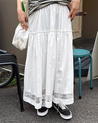 Tulle lace hem easy long skirt