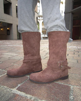 Ankle double belt 2-way suede boots