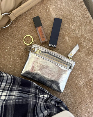 Double Zip Leather Mini Wallet