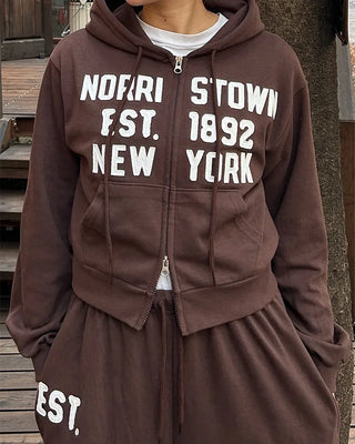 EST.1892 Patch Cropped Double Zip Hoodie