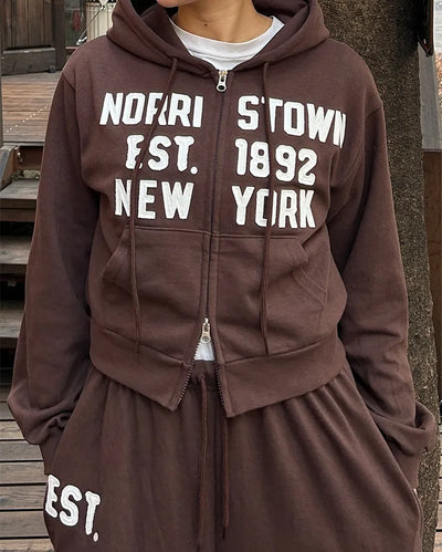 EST.1892 Patch Cropped Double Zip Hoodie