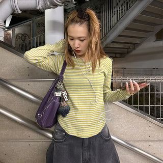 Striped boat neck long-sleeved T-shirt