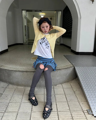 Center seam open knee-high leggings