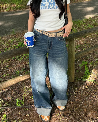 (Unisex) One-flap hip pocket wide jeans