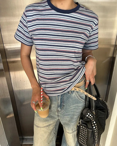 Mixed Border Semi-Cropped Half T-Shirt