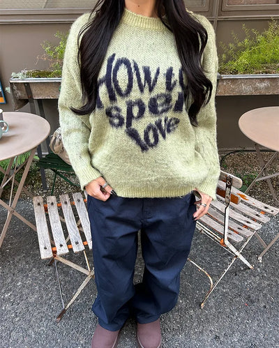 Heart Lettering Hair Loose Sweater