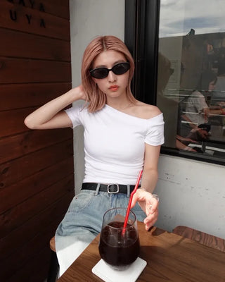 Asymmetrical Neck Slim Half T-Shirt