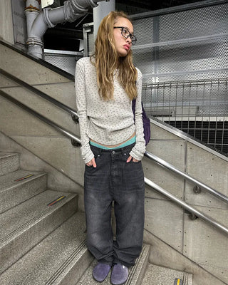 (Unisex) Whisker Wash Rib Denim Pants