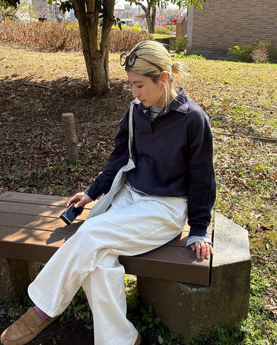 Drop shoulder polo neck sweatshirt