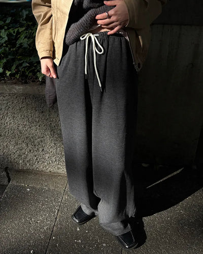 Rib-knit wide-leg easy pants