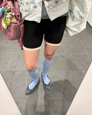 Lace hem short ribbed leggings pants