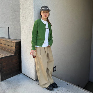 Double-pleated cotton wide-leg pants