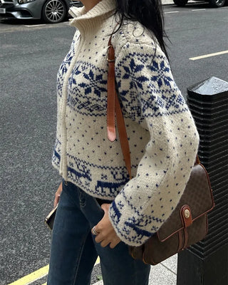 Polka Dot Reindeer Nordic Double Zip Knit Blouson