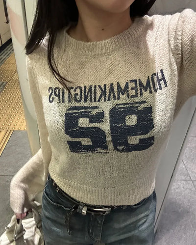 92 Damaged Print Semi-Cropped Sheer Knit