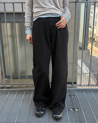 Coin pocket straight black cotton pants