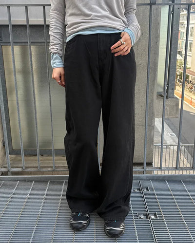 Coin pocket straight black cotton pants