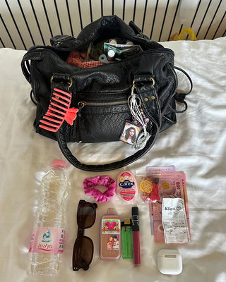 Cable Line Leather Square Boston Bag