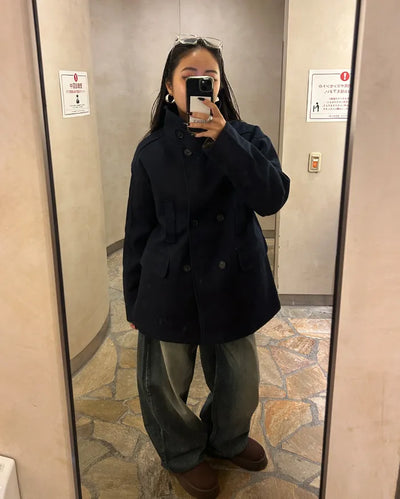 Throat latch quilted inner midi reef coat