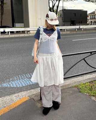 See-through gathered yoke camisole dress