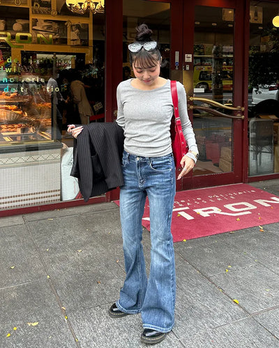 Bateau Neck Basic Long T-Shirt