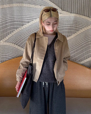 Point button zip fly suede blouson