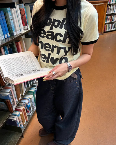 Fruit Name Ringer Semi-Cropped Half T-Shirt