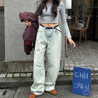 Unisex Mint Wash Wide Denim Pants