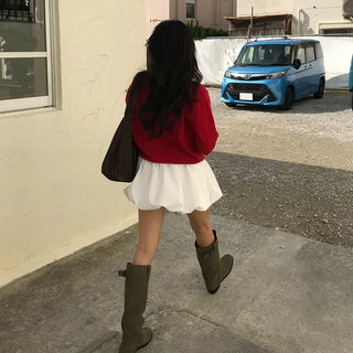 Waist draw balloon mini skirt