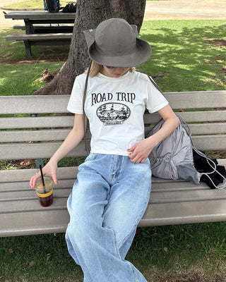 ROAD TRIP Semi-Cropped Half T-Shirt