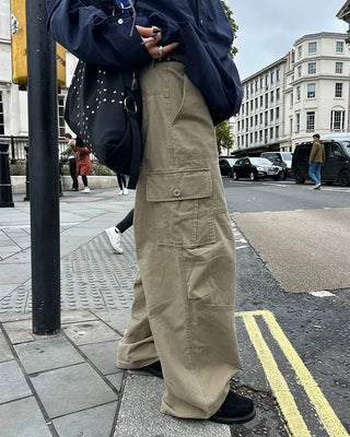(Unisex) Vintage Wash Flap Cargo Pocket Pants