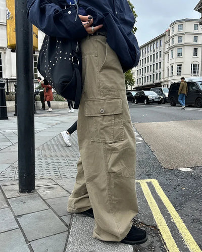 (Unisex) Vintage Wash Flap Cargo Pocket Pants