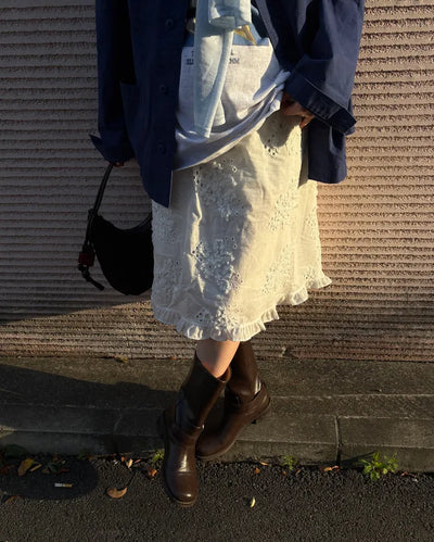 Punching Jacquard Flower Easy Skirt