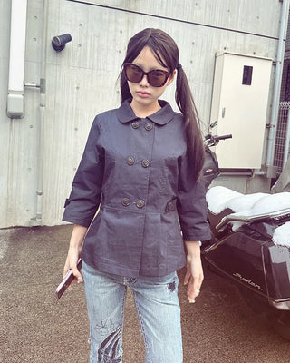 Round collar cropped sleeve double jacket