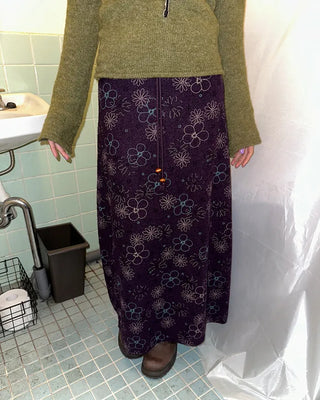 Flower Stitch Fleece Maxi Skirt