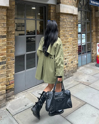 Stand Collar Zip Fly Flare Half Trench Coat